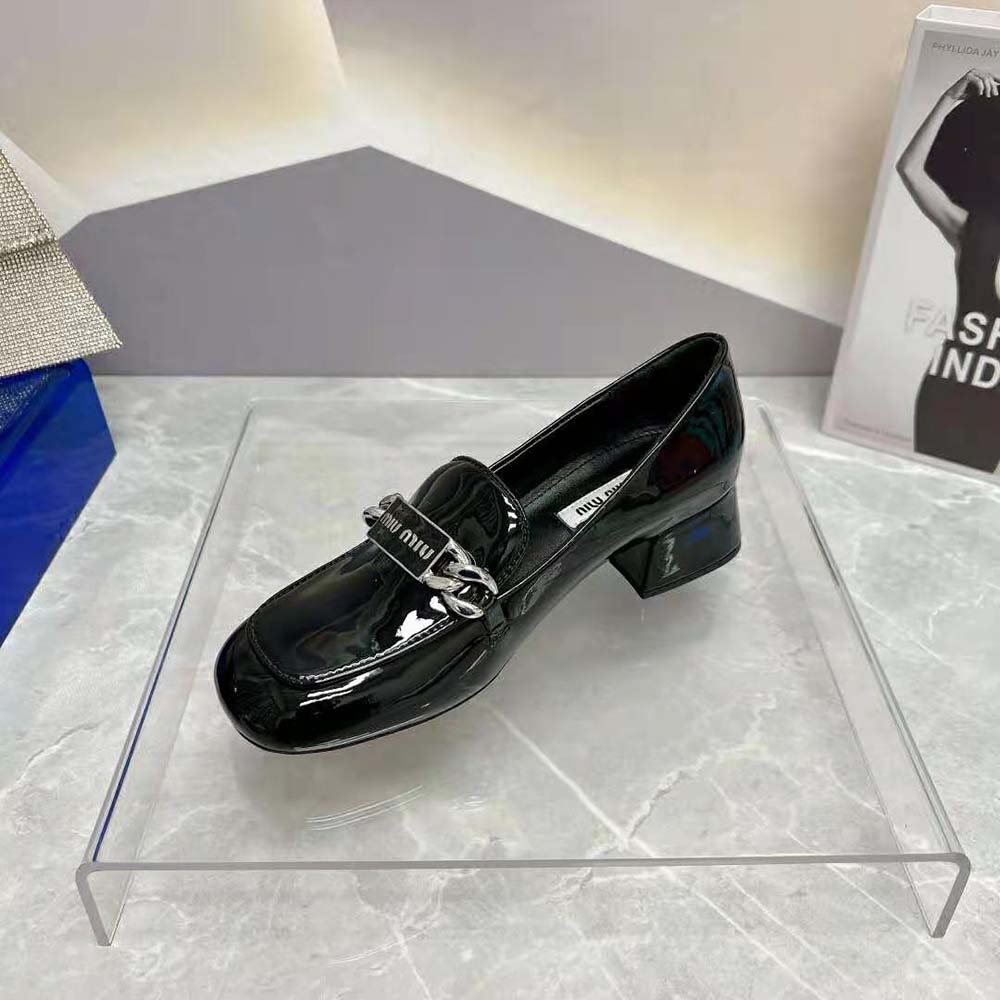 Miu Miu Women Patent Leather Loafers in 35 mm Heel Height-Black - image 8