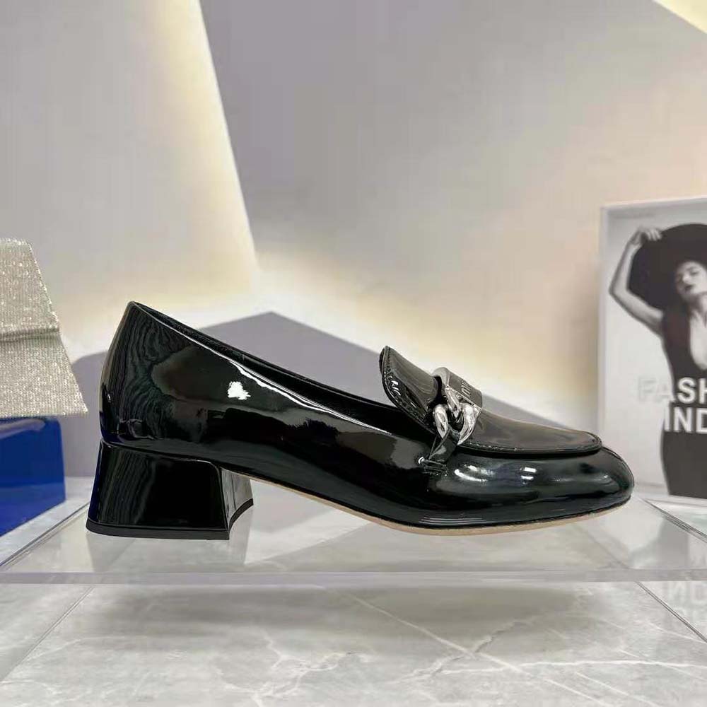 Miu Miu Women Patent Leather Loafers in 35 mm Heel Height-Black - image 7