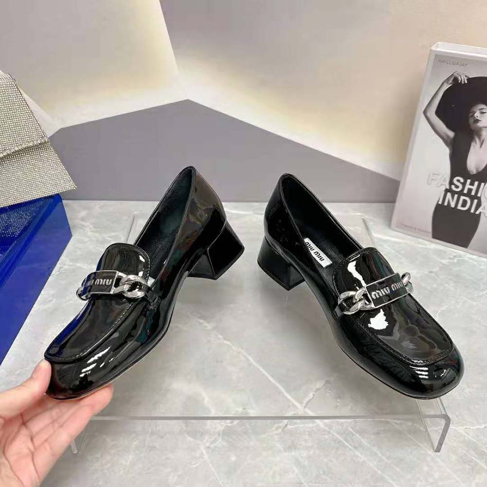 Miu Miu Women Patent Leather Loafers in 35 mm Heel Height-Black - image 5