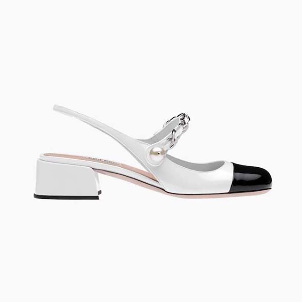 Side view of Miu Miu Women Patent Leather Pumps in 35mm Heel Height-White