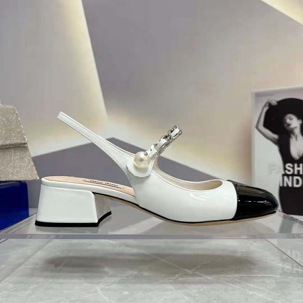 Miu Miu Women Patent Leather Pumps in 35mm Heel Height-White - image 8