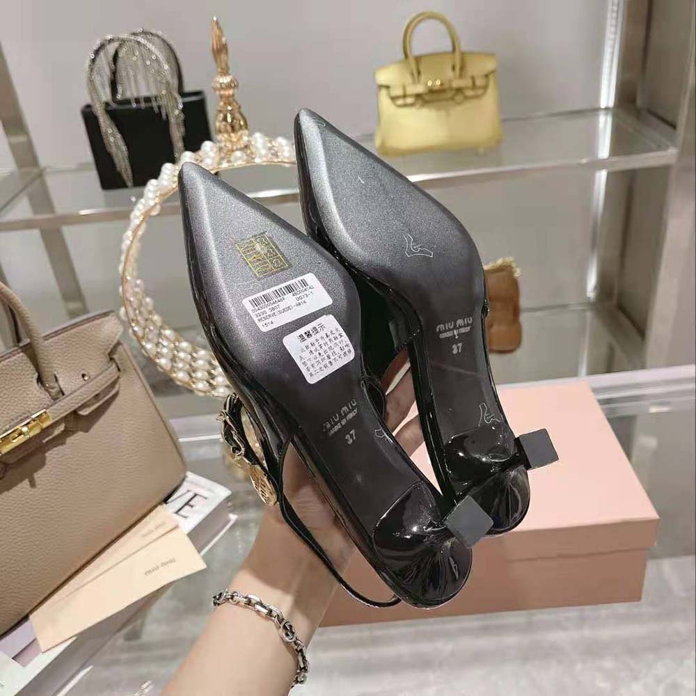 Miu Miu Women Patent Leather Slingback Pumps in 55mm Heel Height-Black - image 10