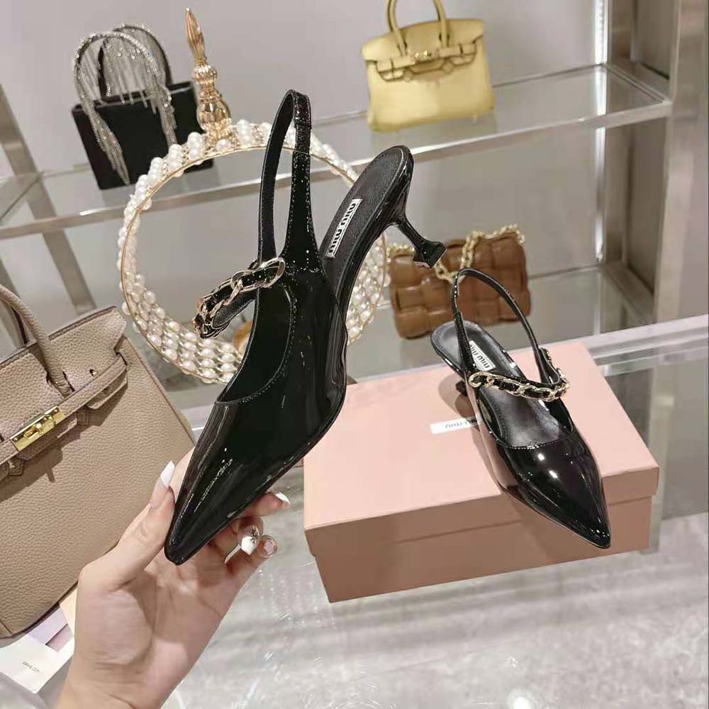 Miu Miu Women Patent Leather Slingback Pumps in 55mm Heel Height-Black - image 7