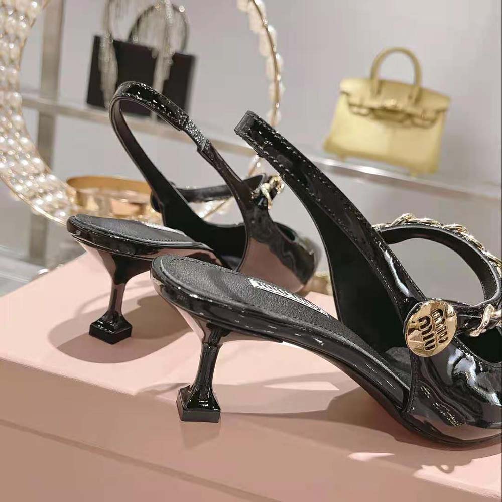 Miu Miu Women Patent Leather Slingback Pumps in 55mm Heel Height-Black - image 8