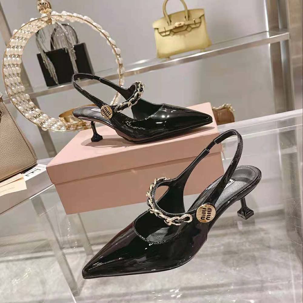 Miu Miu Women Patent Leather Slingback Pumps in 55mm Heel Height-Black - image 6