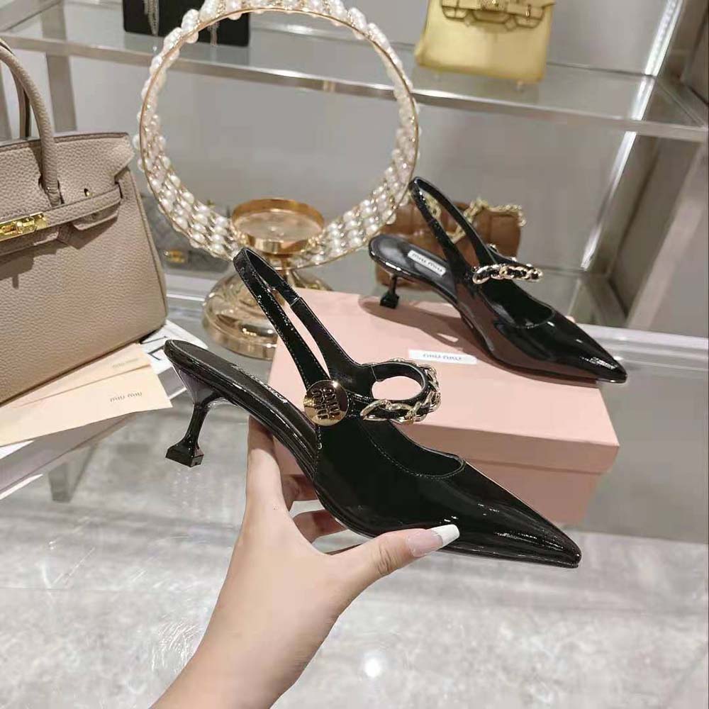 Miu Miu Women Patent Leather Slingback Pumps in 55mm Heel Height-Black - image 5