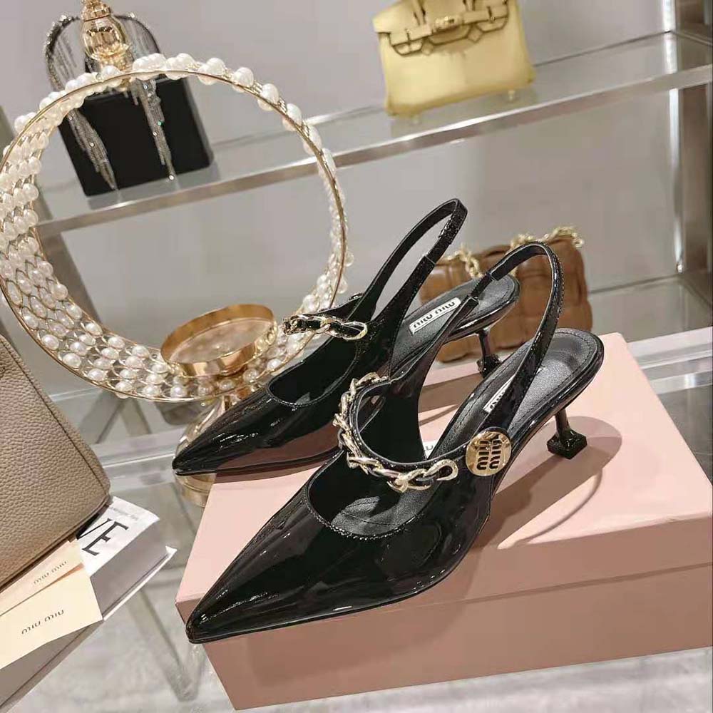Miu Miu Women Patent Leather Slingback Pumps in 55mm Heel Height-Black - image 4