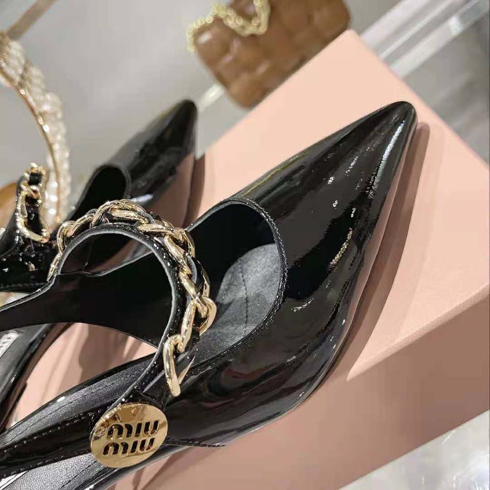 Miu Miu Women Patent Leather Slingback Pumps in 55mm Heel Height-Black - image 9