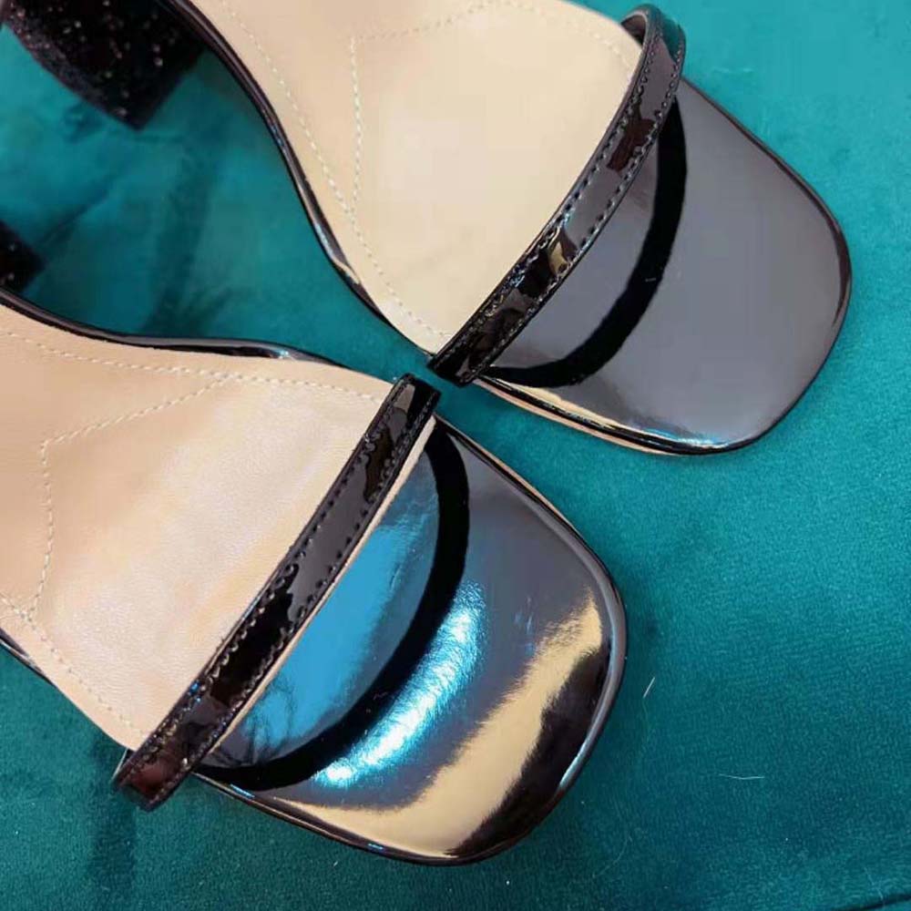Miu Miu Women Patent Leather and Glitter Sandals in 100mm Heel Height-Black - image 6
