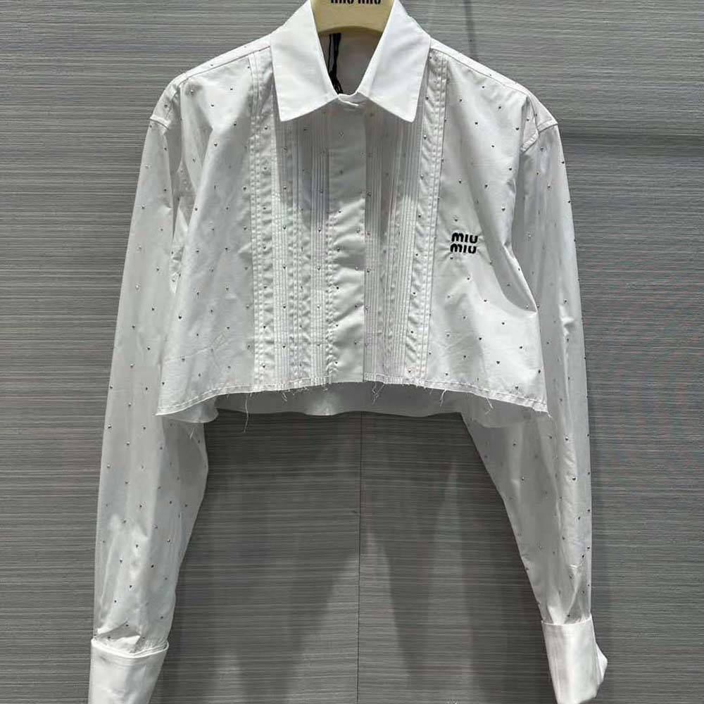 Close-up of embroidered logo detail on Miu Miu Women Poplin Shirt
