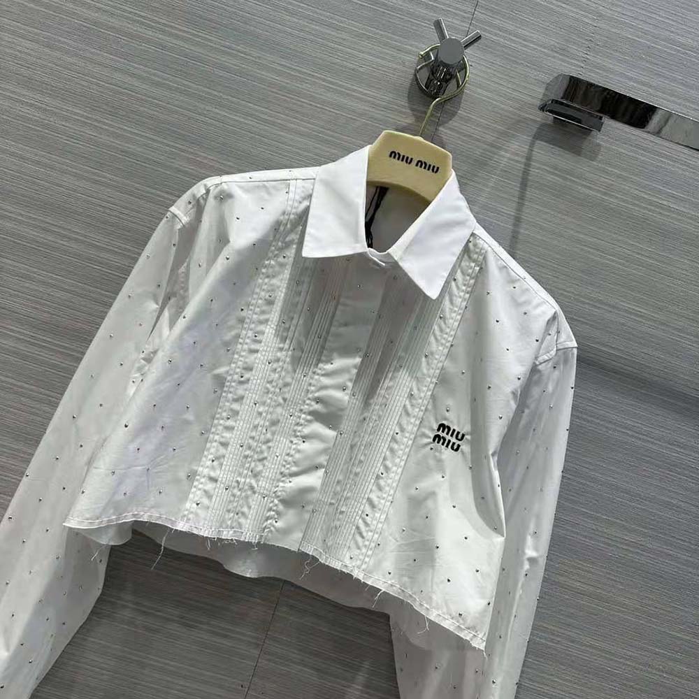 Miu Miu Women Poplin Shirt with Embroidered Logo-White - image 4