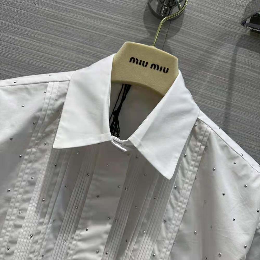 Miu Miu Women Poplin Shirt with Embroidered Logo-White - image 5