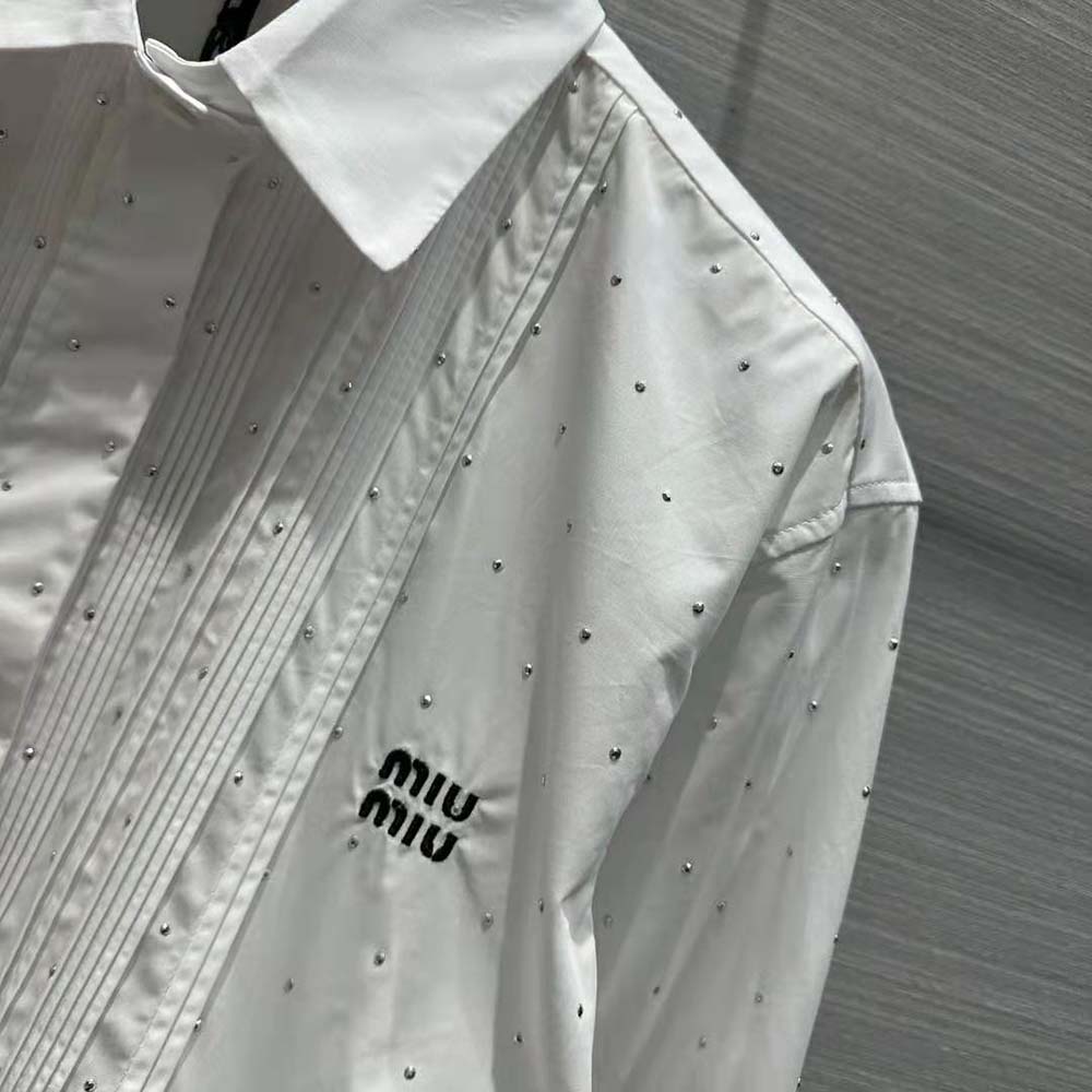 Miu Miu Women Poplin Shirt with Embroidered Logo-White - image 6