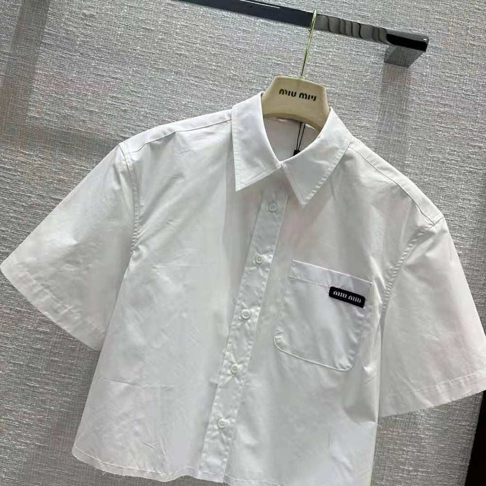 Miu Miu Women Poplin Shirt with Sartorial Logo Label-White - image 4