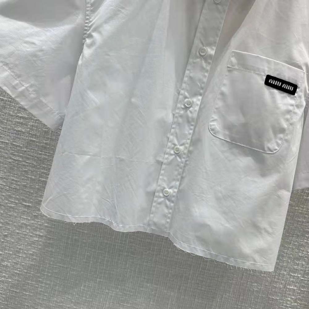 Miu Miu Women Poplin Shirt with Sartorial Logo Label-White - image 8