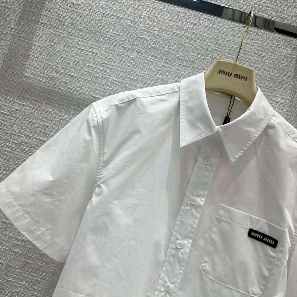 Miu Miu Women Poplin Shirt with Sartorial Logo Label-White - image 5