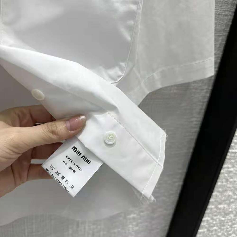 Miu Miu Women Poplin Shirt with Sartorial Logo Label-White - image 10