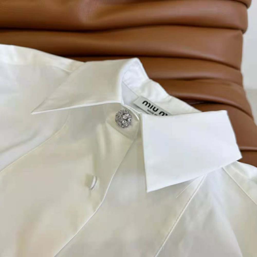 Miu Miu Women Poplin Shirt with Yarn-Embroidered Logo-White - image 6