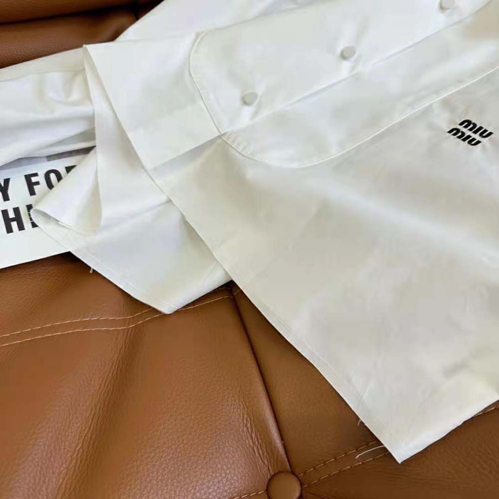 Miu Miu Women Poplin Shirt with Yarn-Embroidered Logo-White - image 9