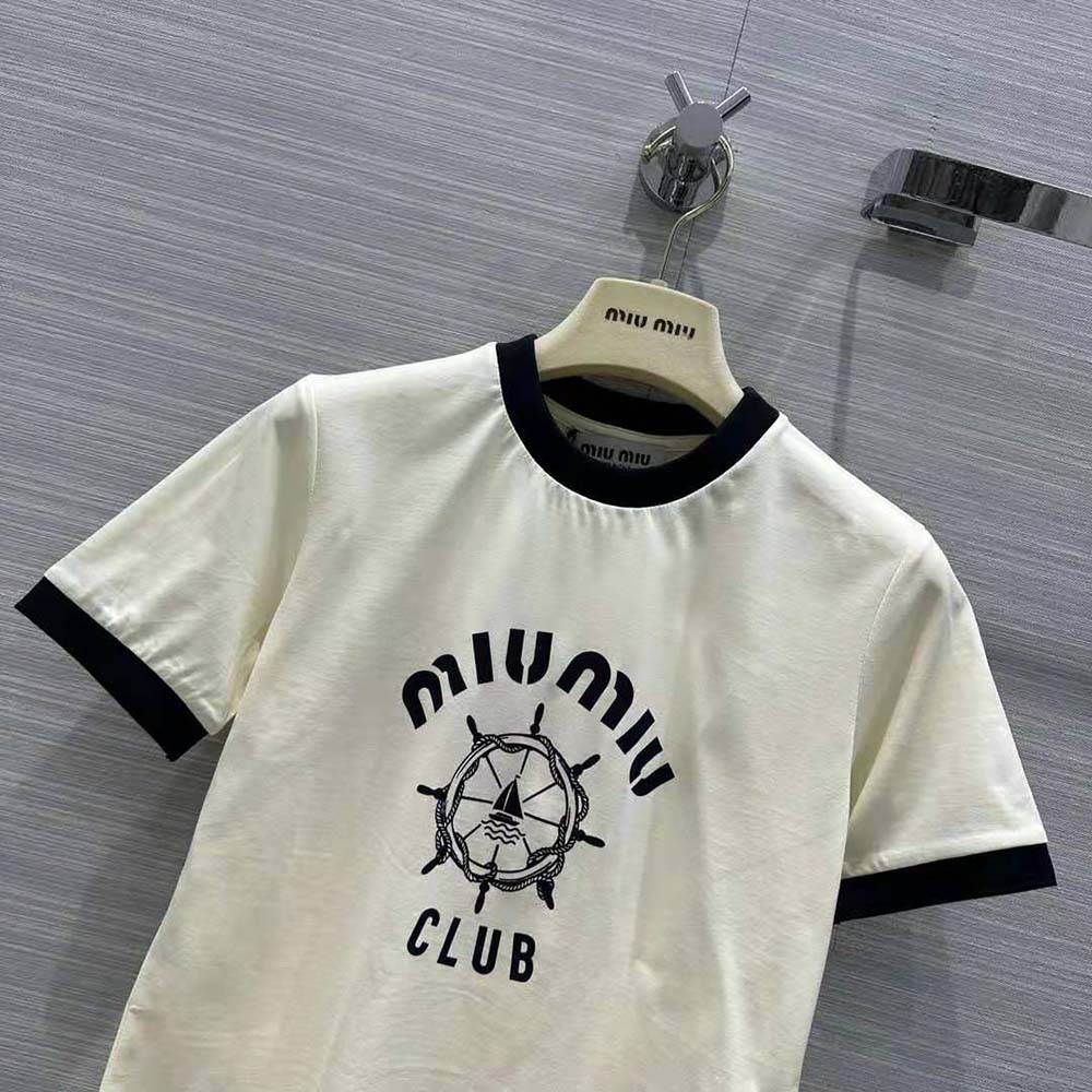 Miu Miu Women Print Jersey T-shirt with Print Logo - image 4