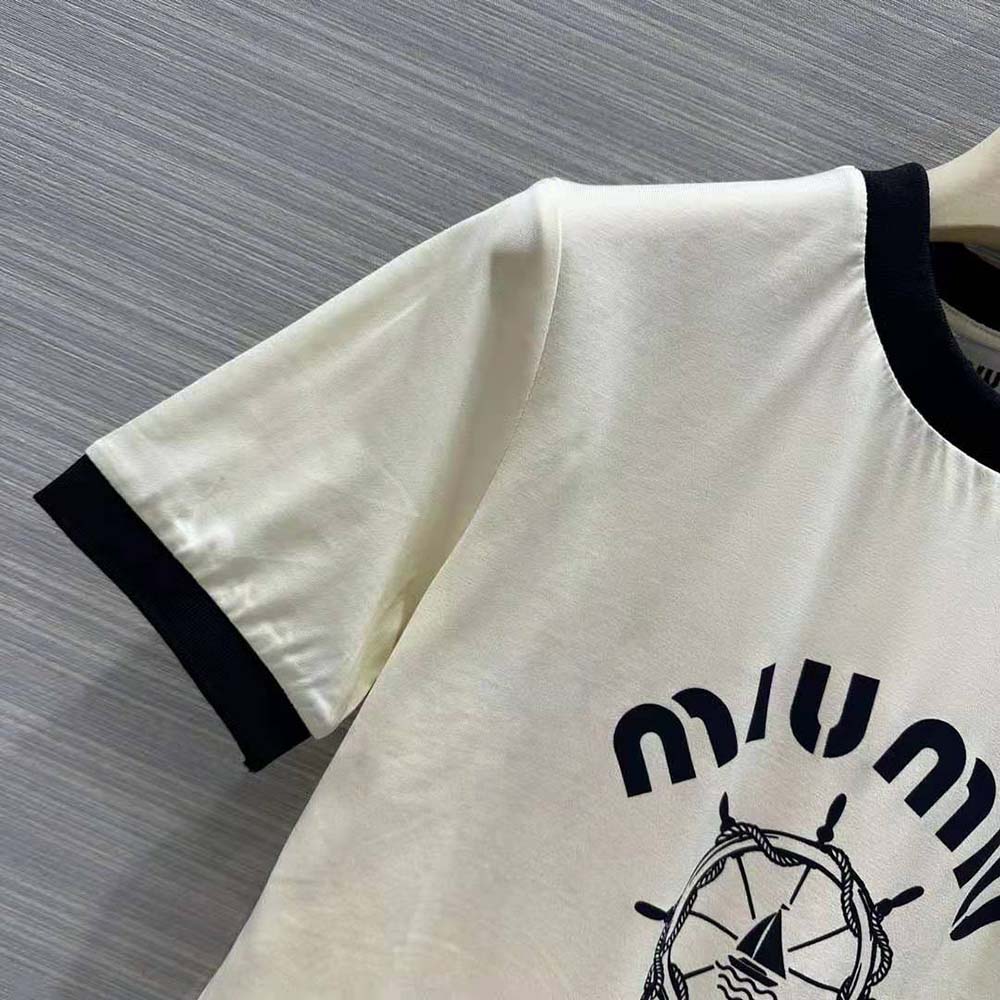 Miu Miu Women Print Jersey T-shirt with Print Logo - image 6