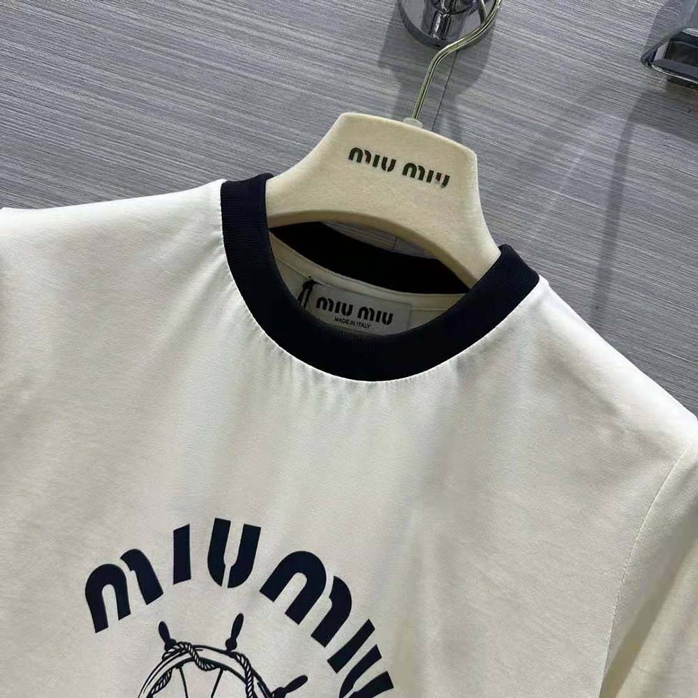 Miu Miu Women Print Jersey T-shirt with Print Logo - image 5