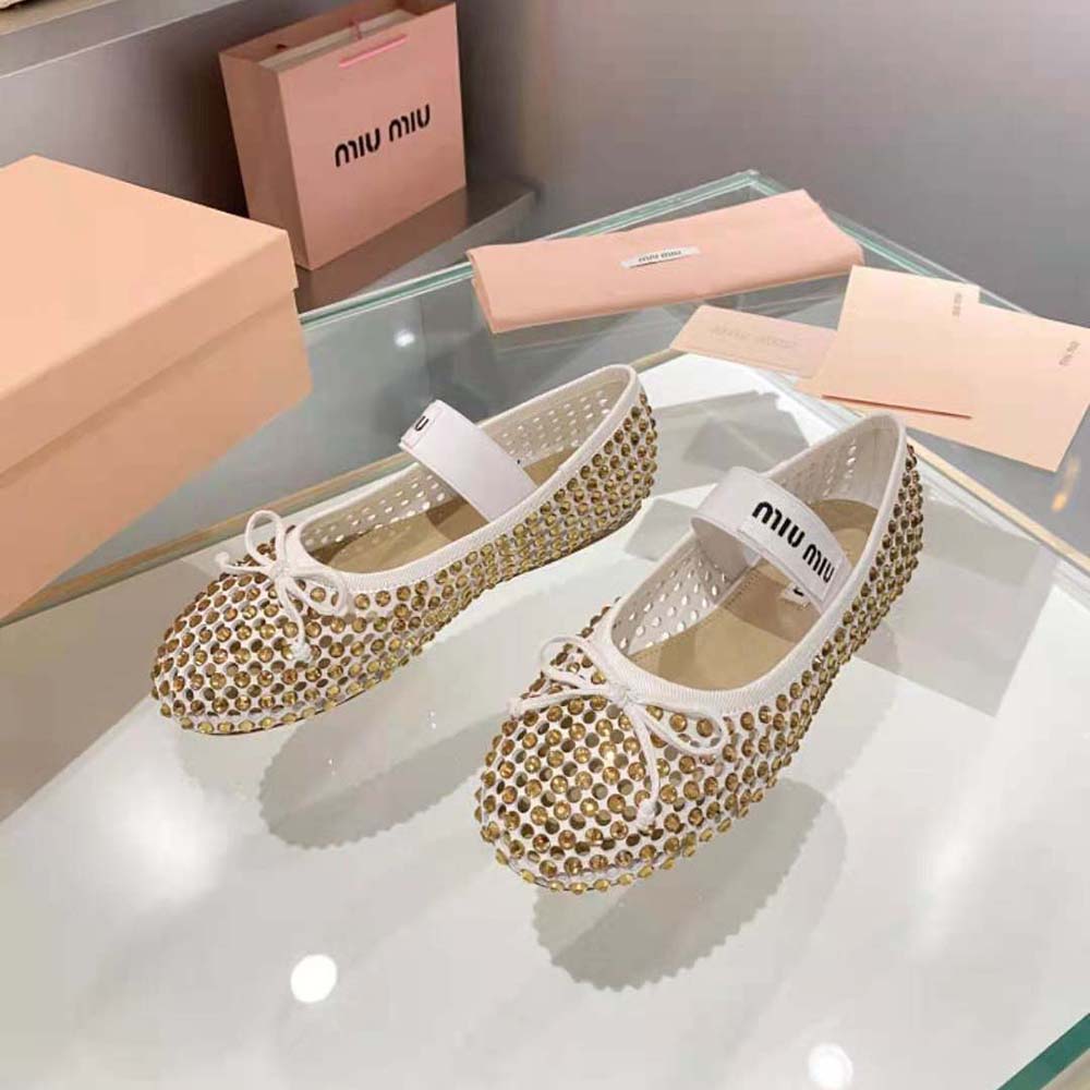 Miu Miu Women Satin Ballerinas-Gold - image 4