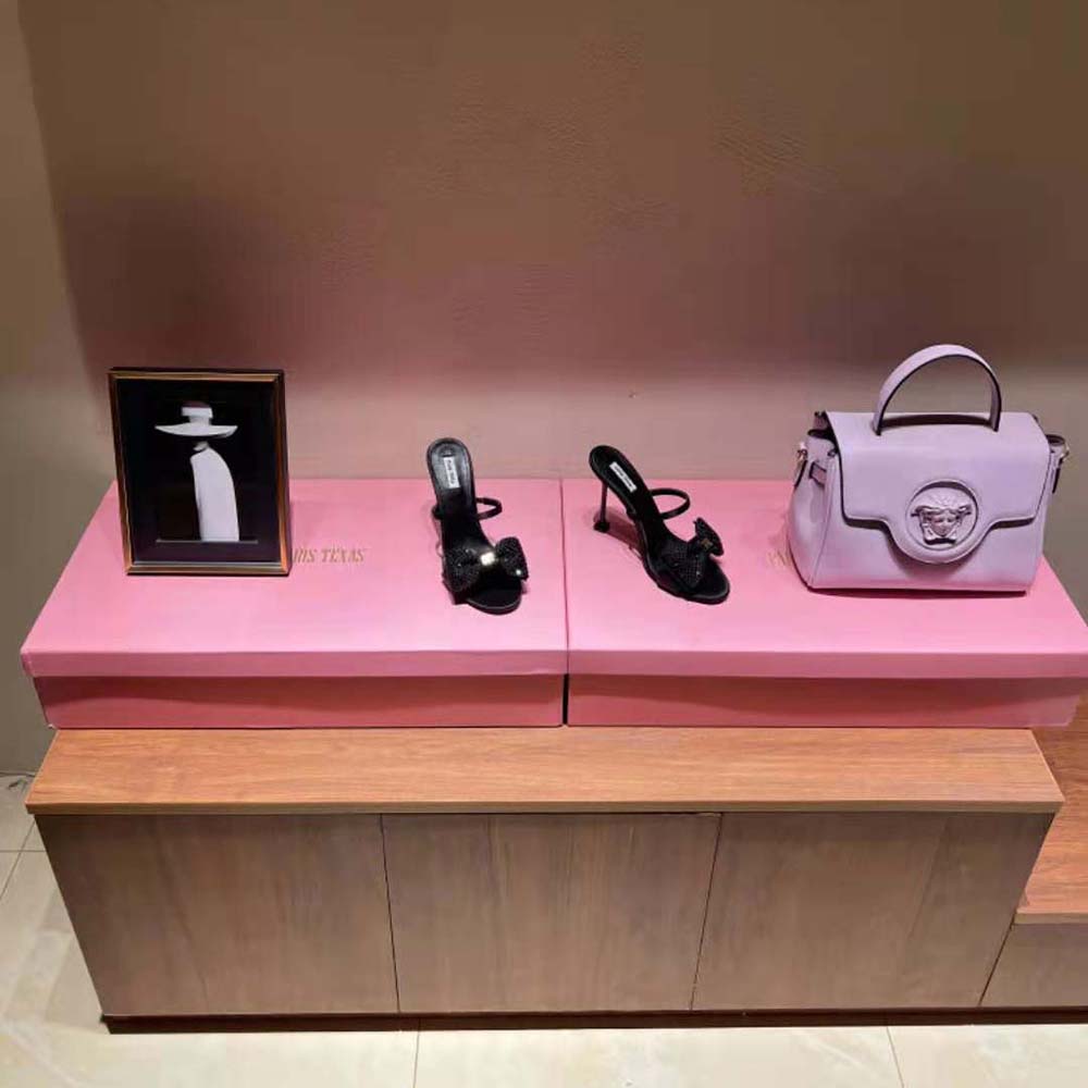 Side profile of Miu Miu Women Satin Bow Sandals highlighting satin finish