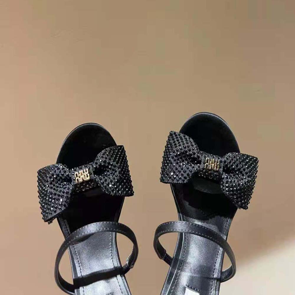 Miu Miu Women Satin Bow Sandals in 85 mm Heel Height-Black - image 5