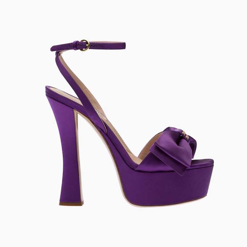 Side view of Miu Miu Women Satin Platform Sandals 135 mm Heel Purple