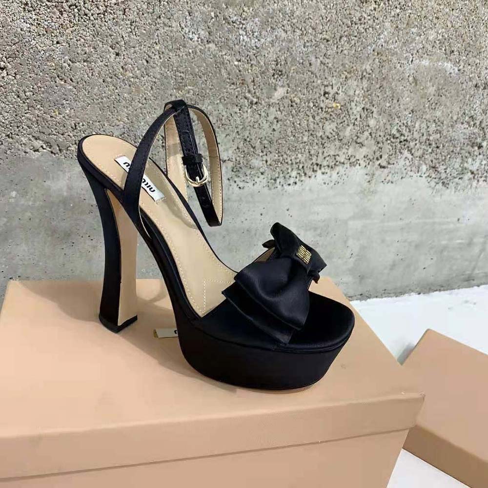 Miu Miu Women Satin Platform Sandals in 135mm Heel Height-Black - image 4