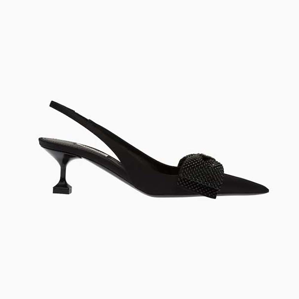 Side view of Miu Miu Women Satin Slingback Pumps 55 mm Heel Height-Black