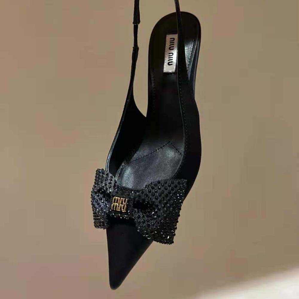 Miu Miu Women Satin Slingback Pumps 55 mm Heel Height-Black - image 6