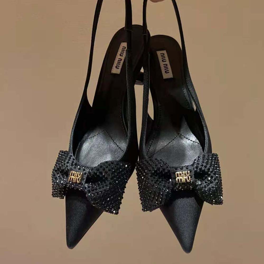 Miu Miu Women Satin Slingback Pumps 55 mm Heel Height-Black - image 5