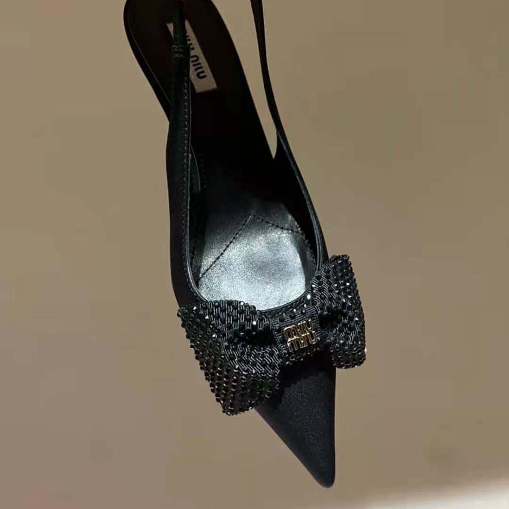 Miu Miu Women Satin Slingback Pumps 55 mm Heel Height-Black - image 7