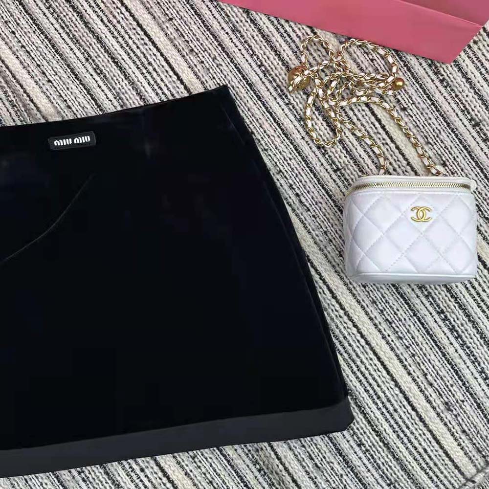 Miu Miu Women Velvet Miniskirt with Knit Logo Label-Black - image 10