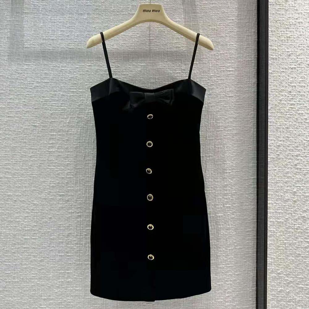 Close-up of black velvet texture on Miu Miu Women Velvet Short Dress