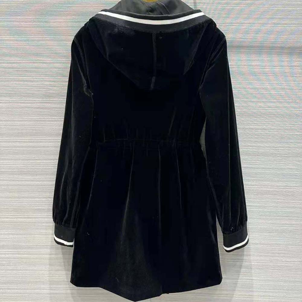 Side profile highlighting silhouette of Miu Miu Women Velvet Short Dress black