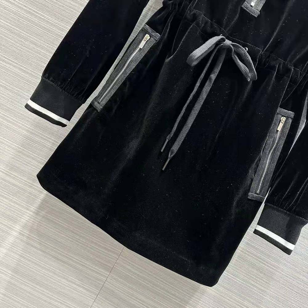 Miu Miu Women Velvet Short Dress with Signature Embroidered Logo-Black - image 7