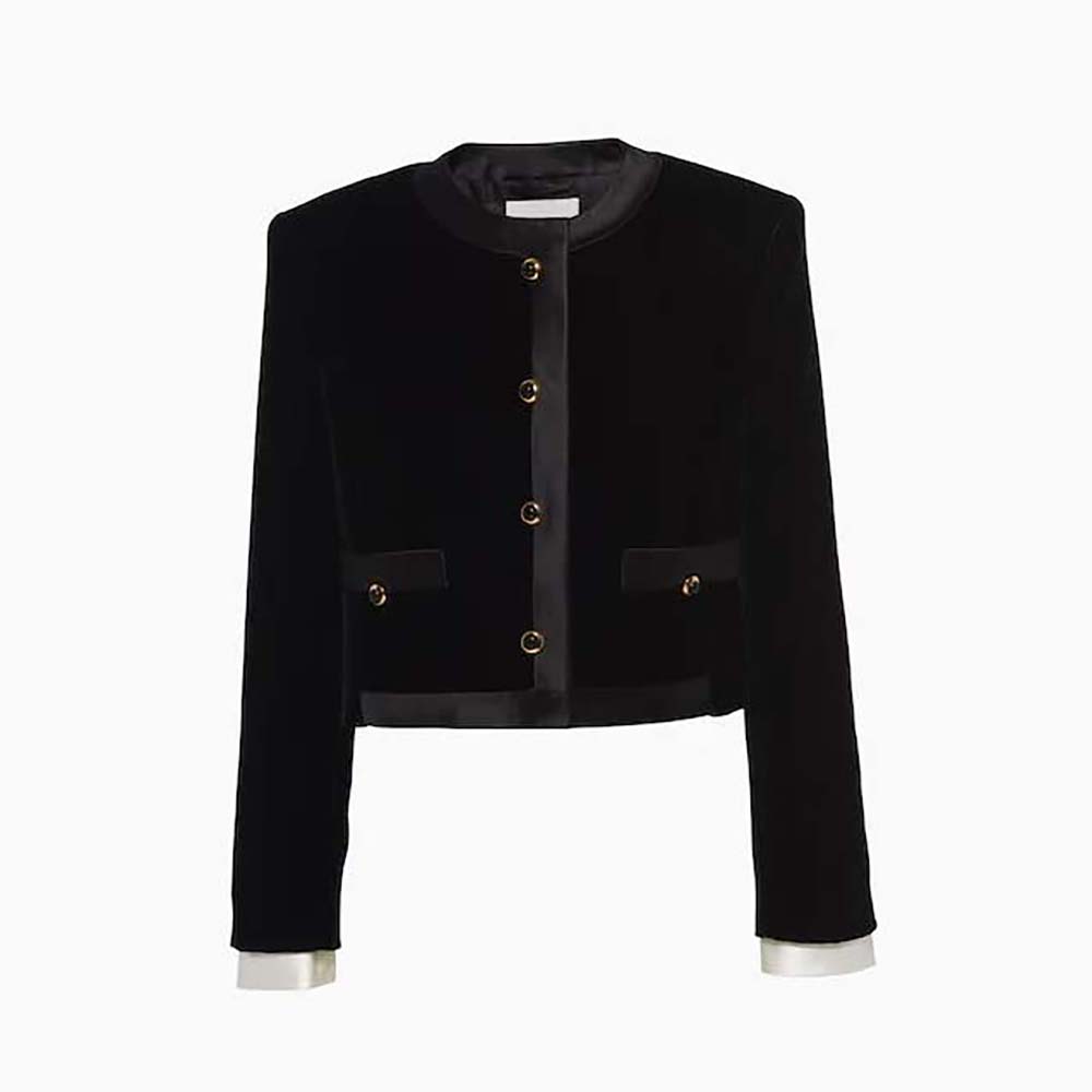 Front view of Miu Miu Women Velvet Single-Breasted Jacket in black