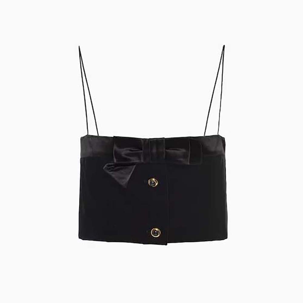 Front view of Miu Miu Women Velvet Top with Jacquard Logo in black