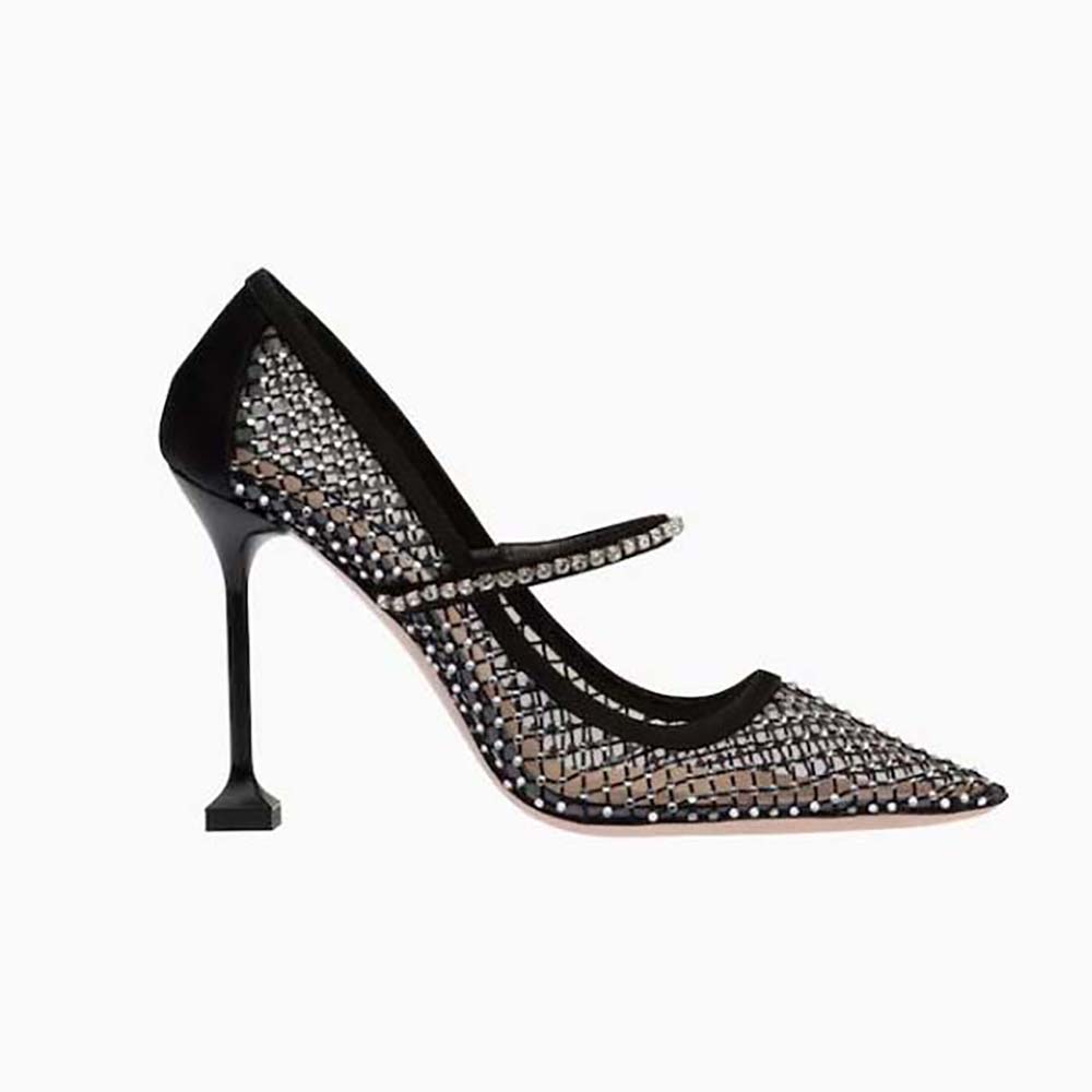 Front angle of Miu Miu Women Vinyl and Mesh Pumps 105 mm Heel Height-Black