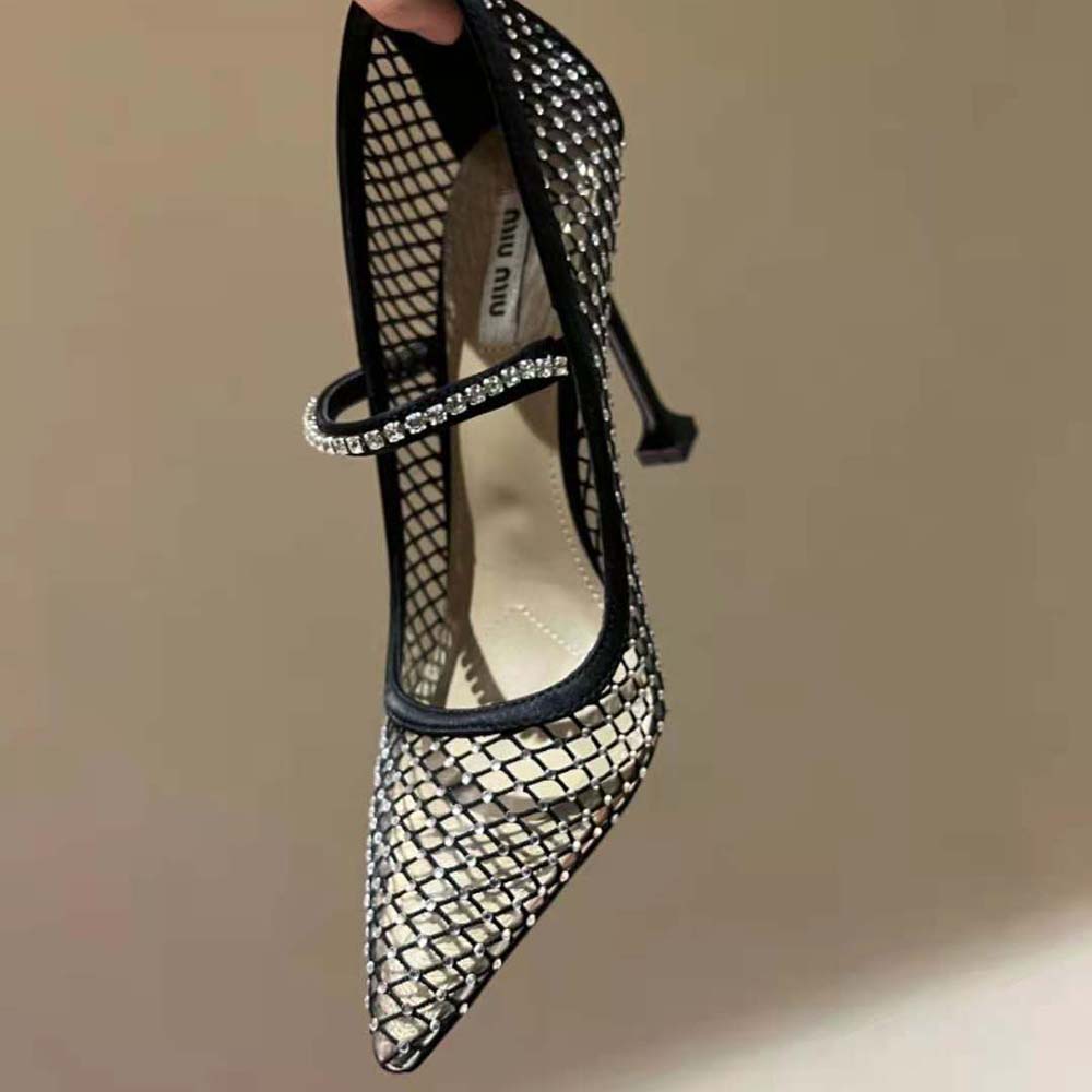 Miu Miu Women Vinyl and Mesh Pumps 105 mm mm Heel Height-Black - image 6