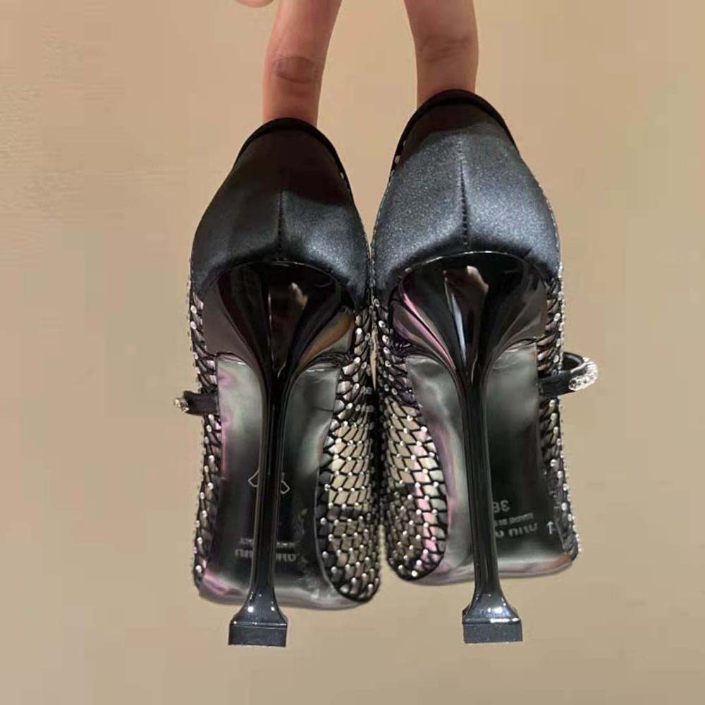 Miu Miu Women Vinyl and Mesh Pumps 105 mm mm Heel Height-Black - image 10