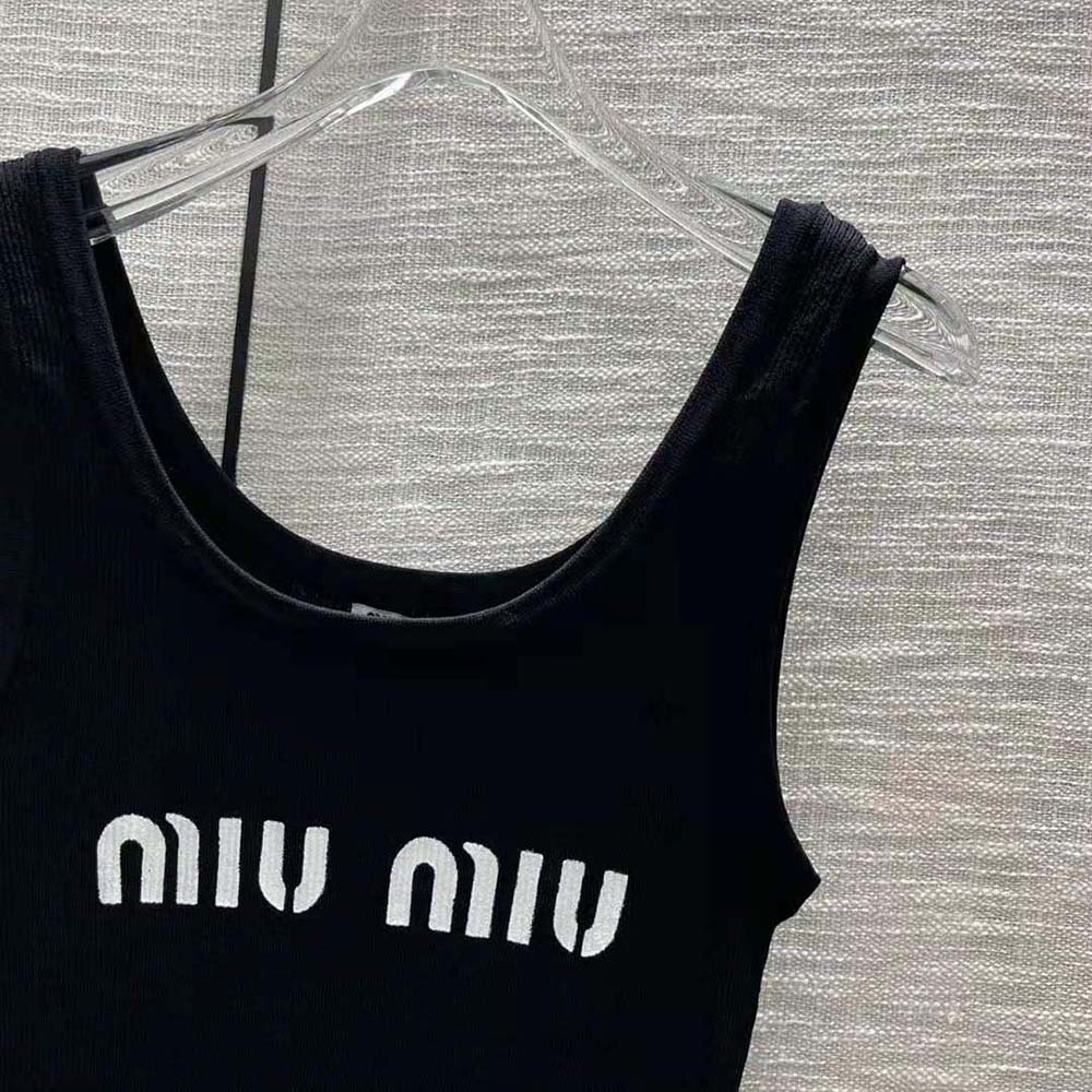 Miu Miu Women Viscose Dress with Intarsia Logo-Black - image 6