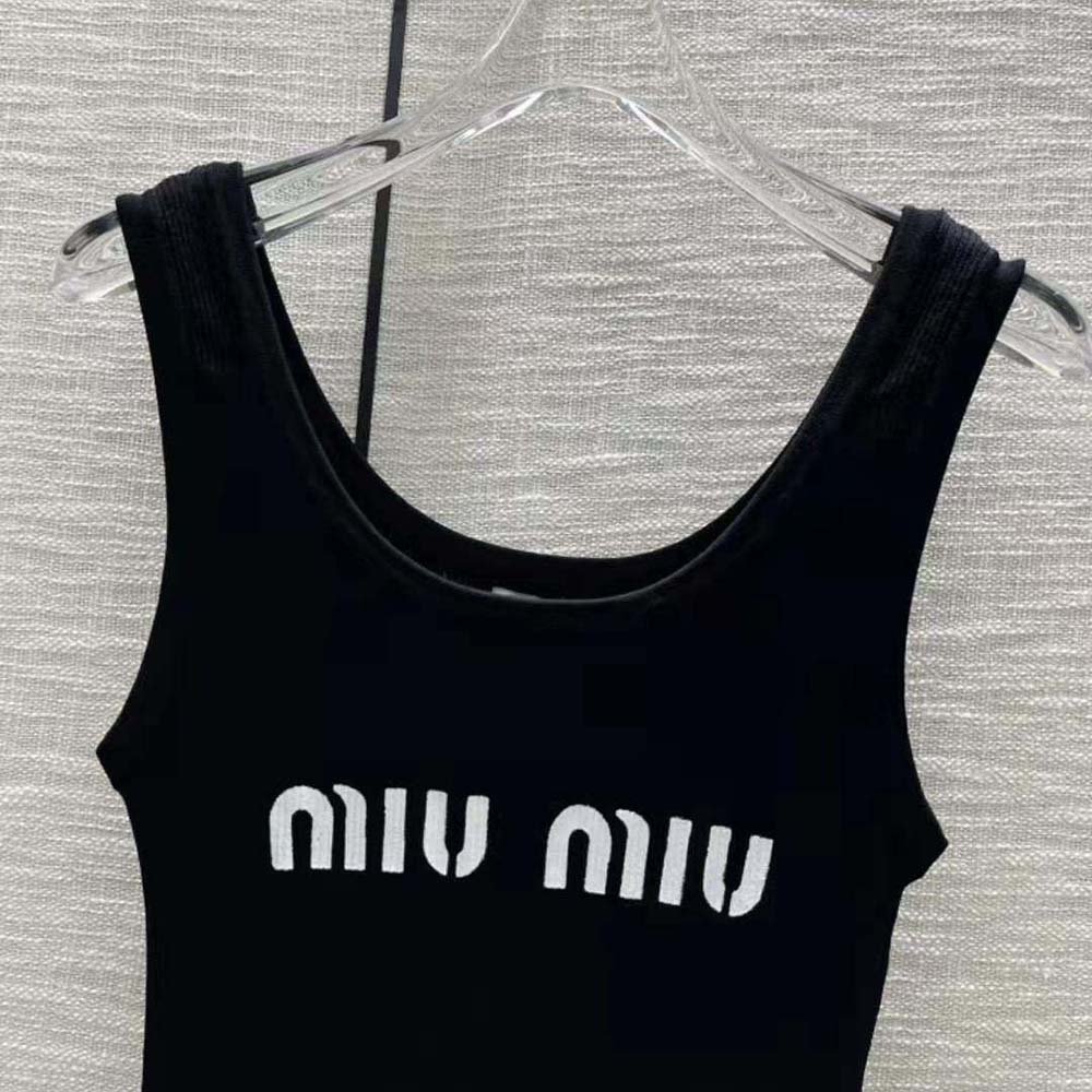 Miu Miu Women Viscose Dress with Intarsia Logo-Black - image 4