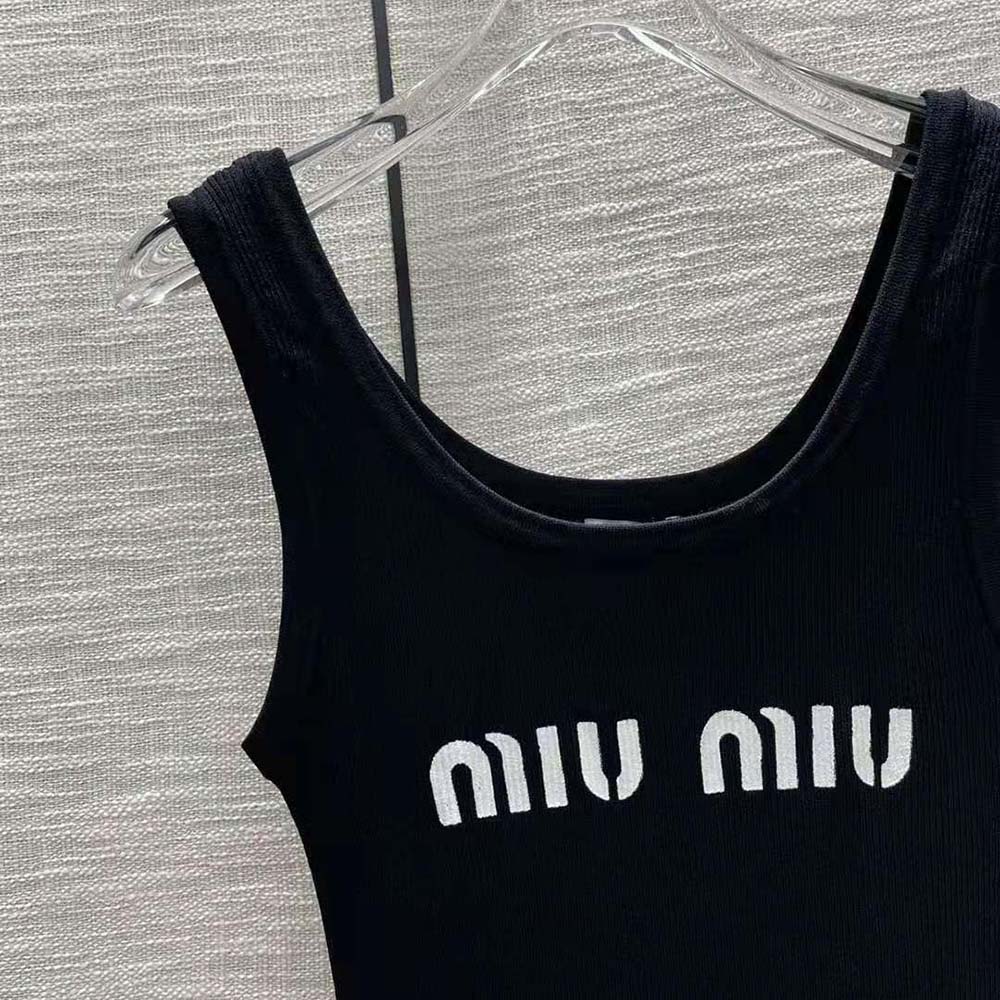 Miu Miu Women Viscose Dress with Intarsia Logo-Black - image 5