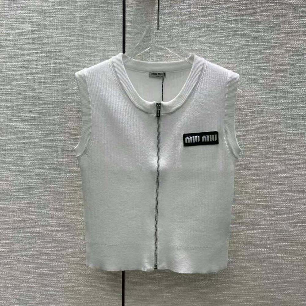 Close-up of the knit logo patch on Miu Miu Viscose Knit Top