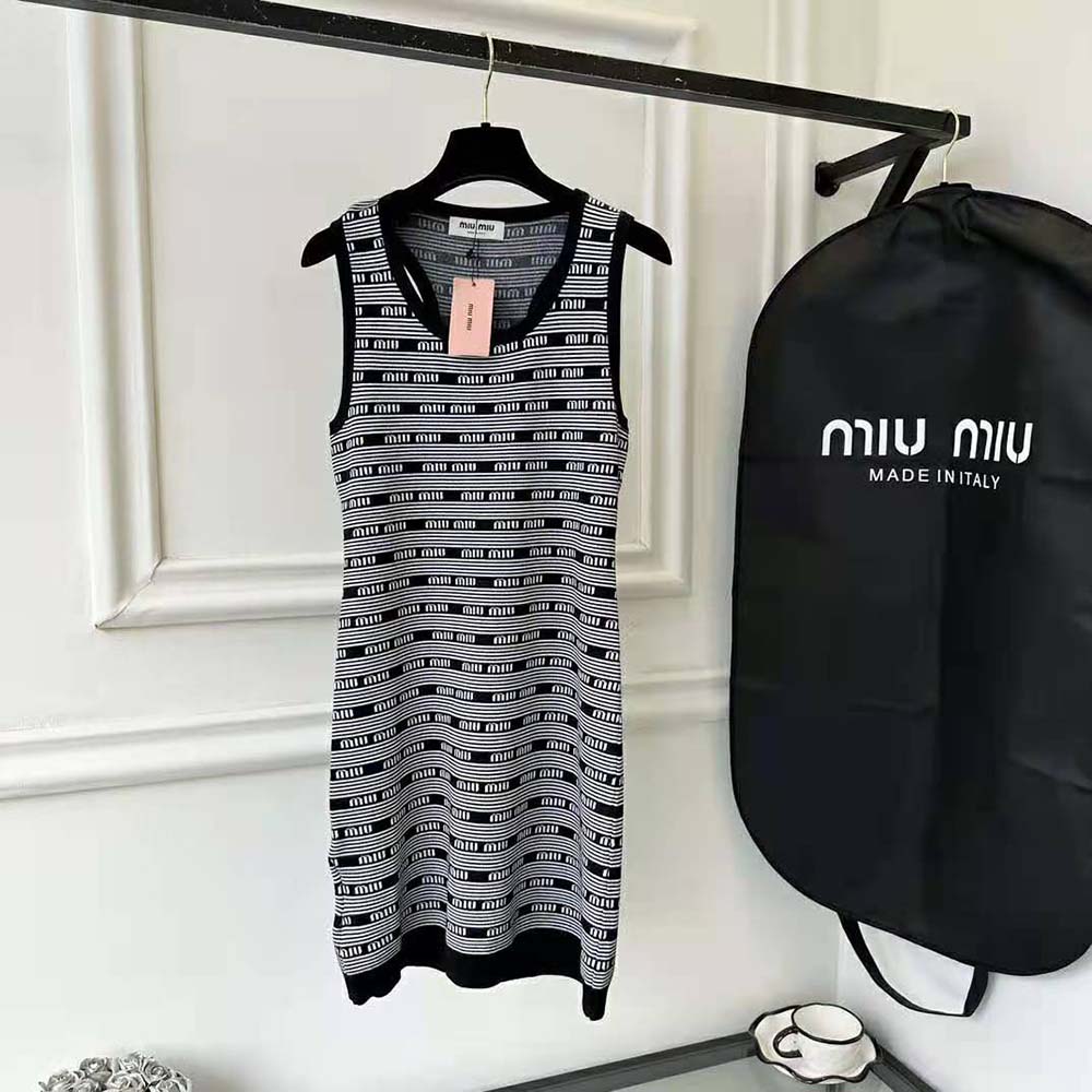 Close-up detail of jacquard logo on Miu Miu Women Viscose Mini-Dress
