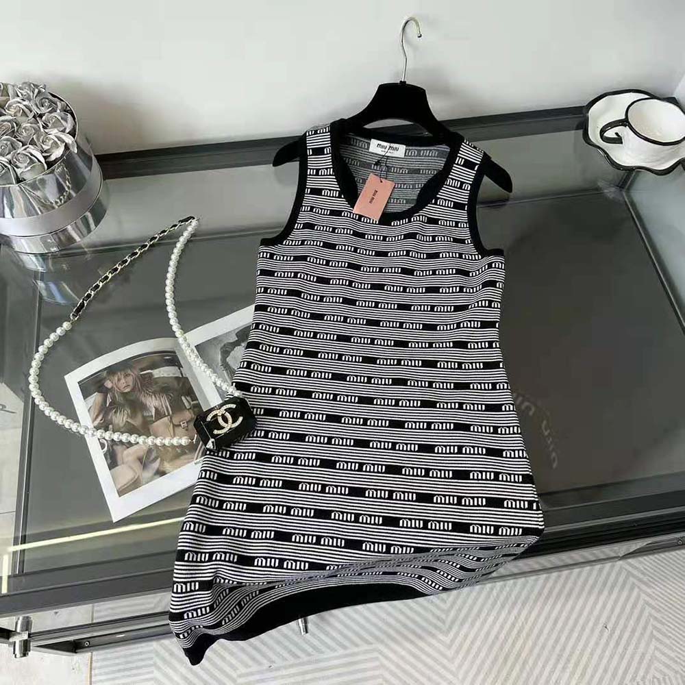Miu Miu Women Viscose Mini-Dress with Jacquard Logo - image 4